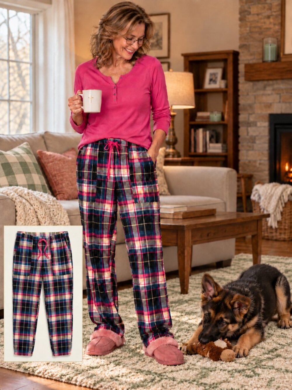NWT Joyspun Plaid Flannel Pajama Pants Medium 8-10 Pink Navy Cozy Lounge Bottoms